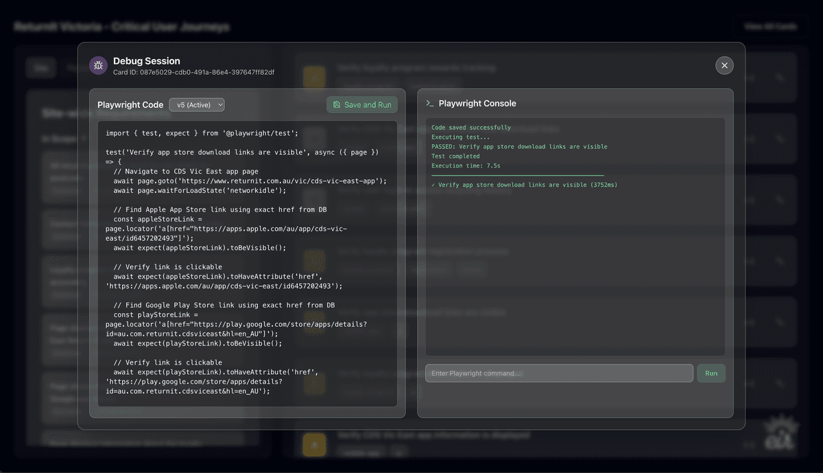 Playwright Code Output